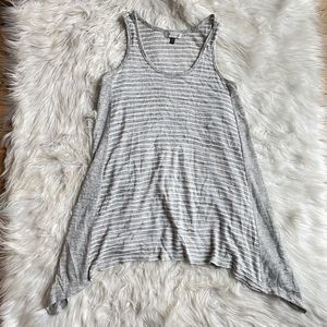 J Valdi Tunic Long Line Tank Top Gray White Striped Beach Cover Up summer cozy